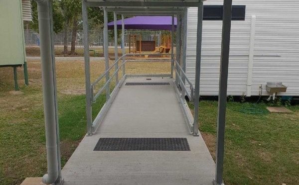 Covered walkway steelwork and pathway