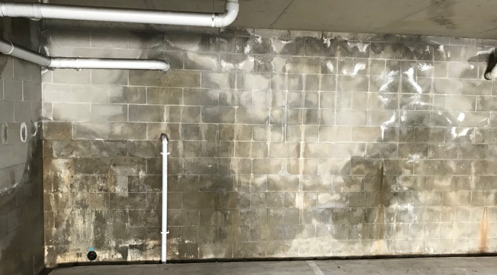Efflorescence in a Besser Block basement wall